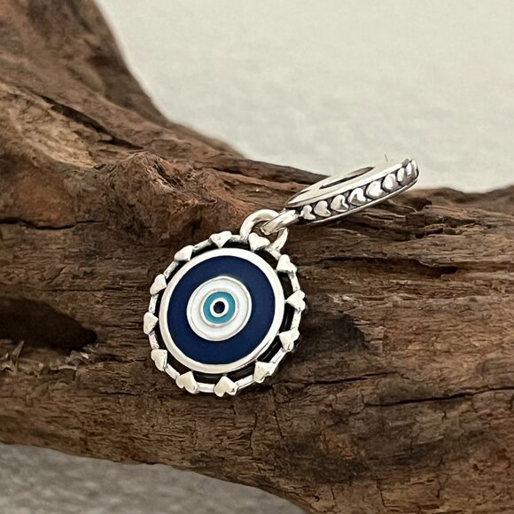 Pandora Evil Eye Heart around S925 Silver Dangle Charm - Picture 1 of 3